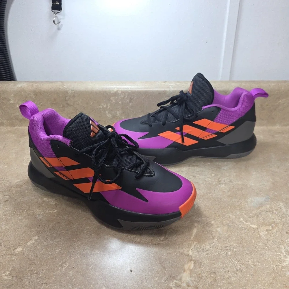 Adidas Shoes Men 6 Women 7 Black Purple Orange Basketball Sneakers Cushioned